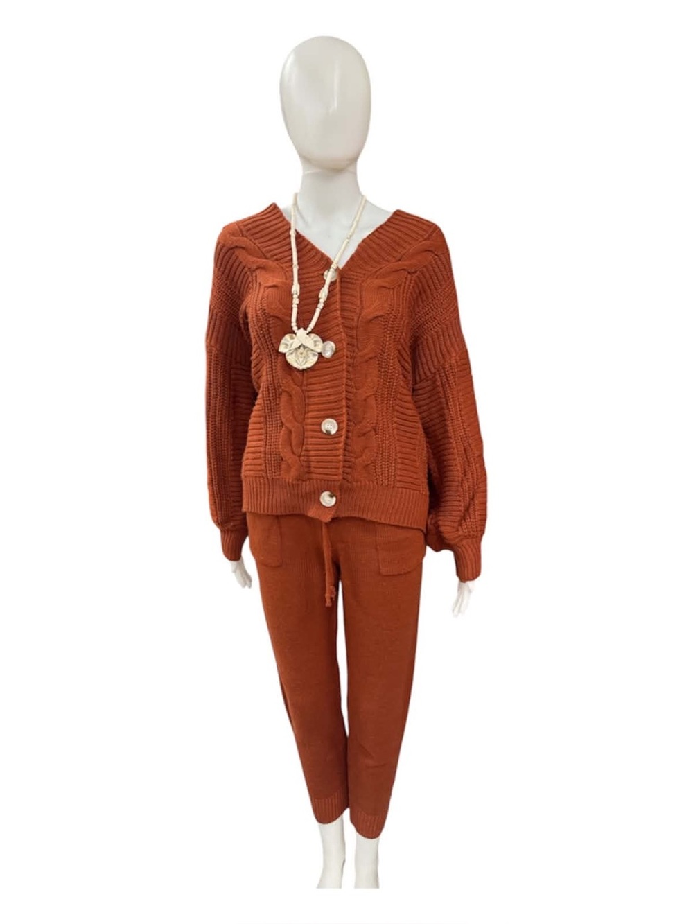 Cozy Cable Knit Sweater & Jogger Set - Rust Size M